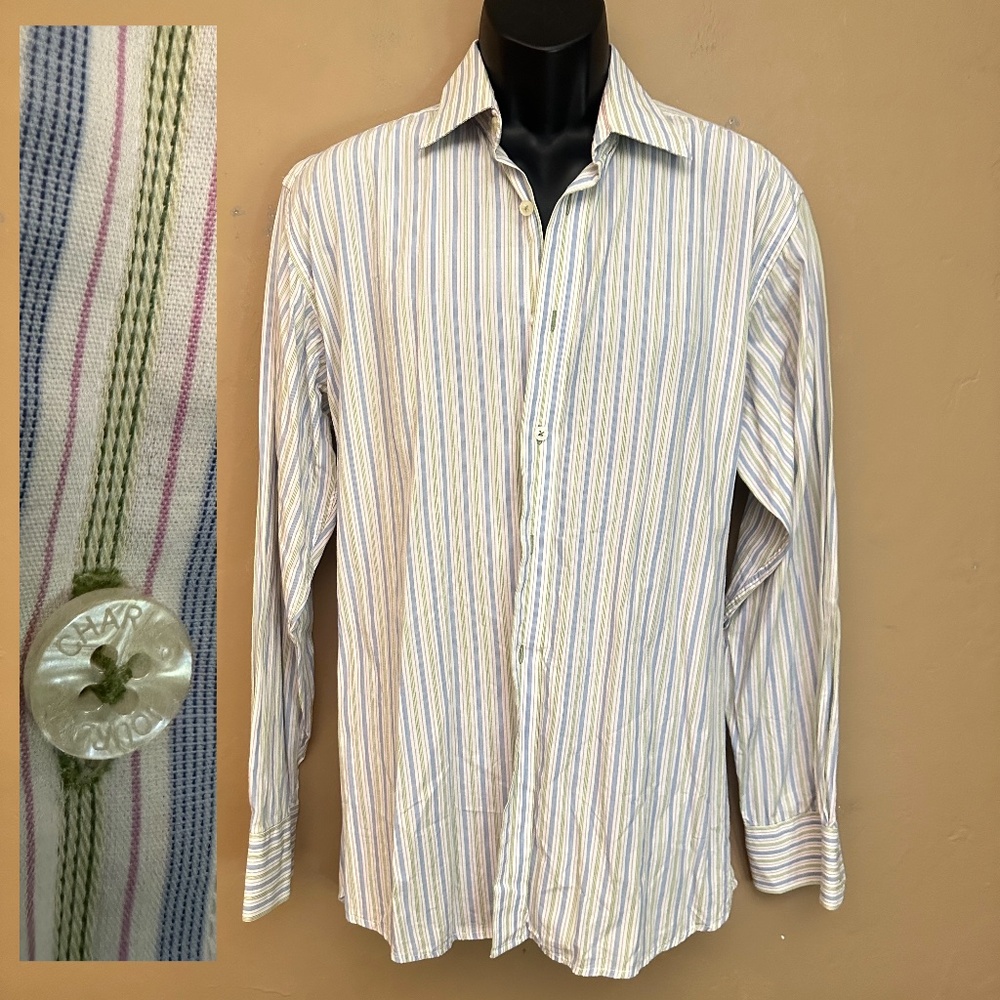 Charles Jourdan Striped Long Sleeve Shirt 16" neck 100% cotton Gently worn